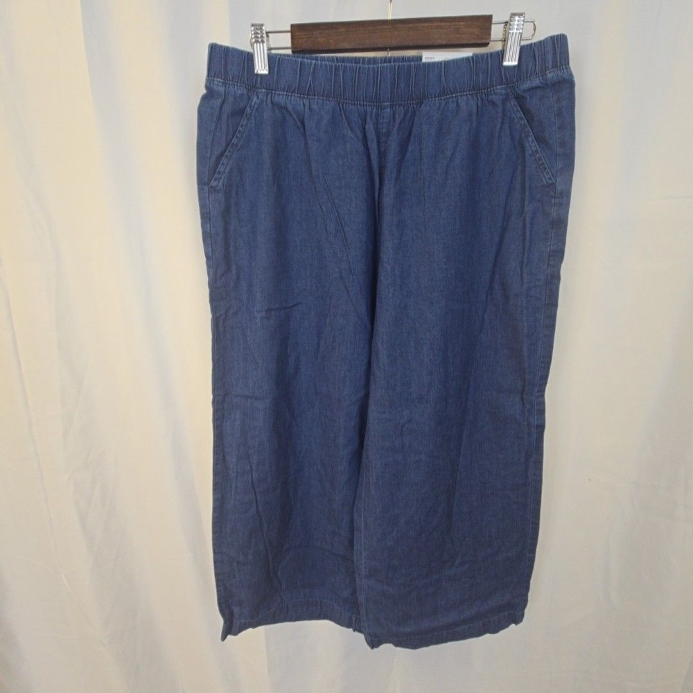 Croft & Barrow Pants Womens Medium Blue Chambray Crop Elastic Waist Casual